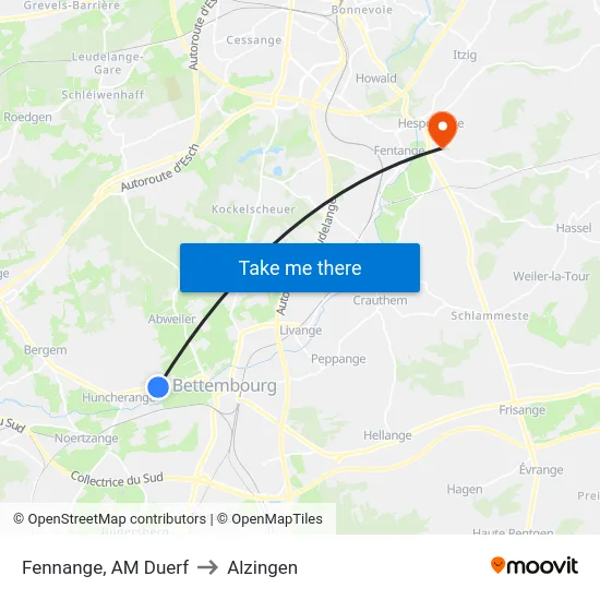 Fennange, AM Duerf to Alzingen map