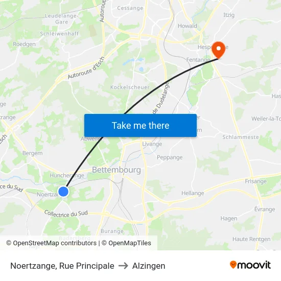 Noertzange, Rue Principale to Alzingen map