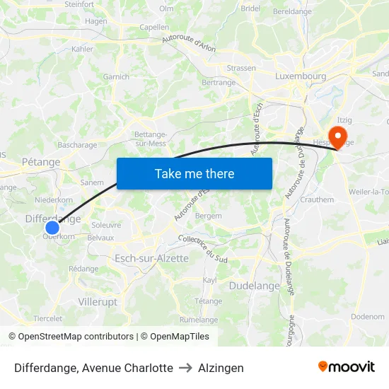 Differdange, Avenue Charlotte to Alzingen map
