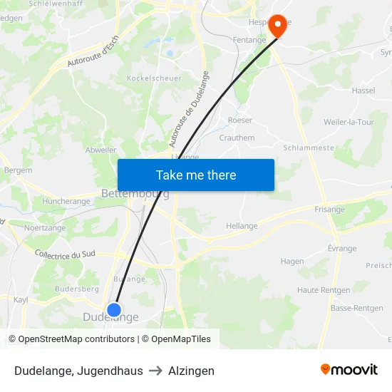 Dudelange, Jugendhaus to Alzingen map