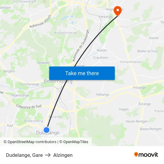 Dudelange, Gare to Alzingen map