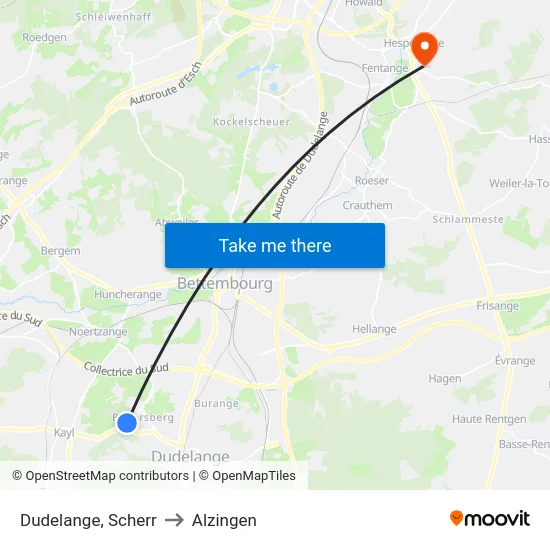 Dudelange, Scherr to Alzingen map