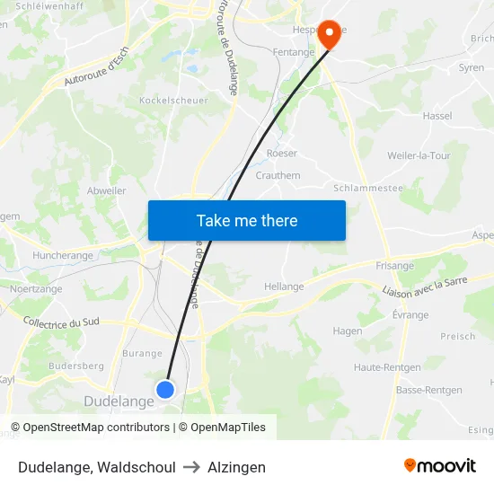 Dudelange, Waldschoul to Alzingen map