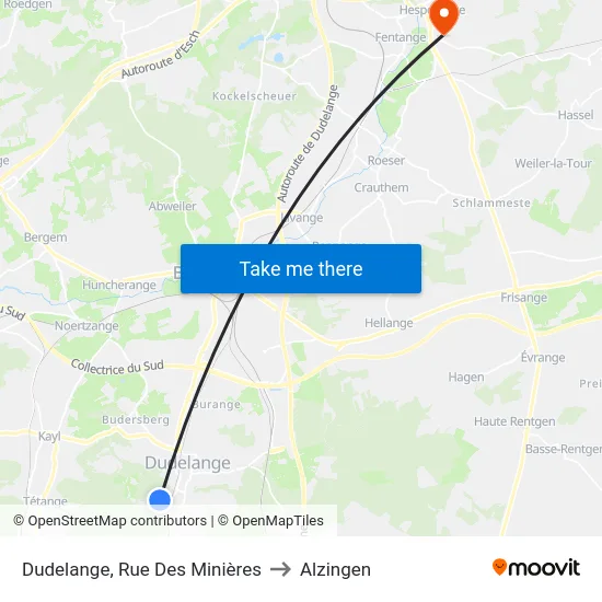 Dudelange, Rue Des Minières to Alzingen map