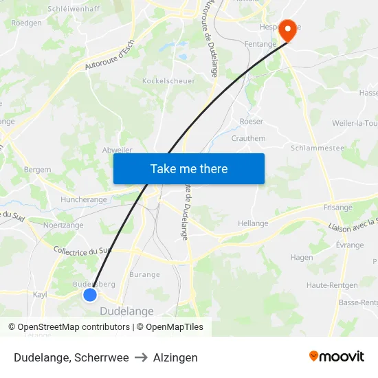 Dudelange, Scherrwee to Alzingen map