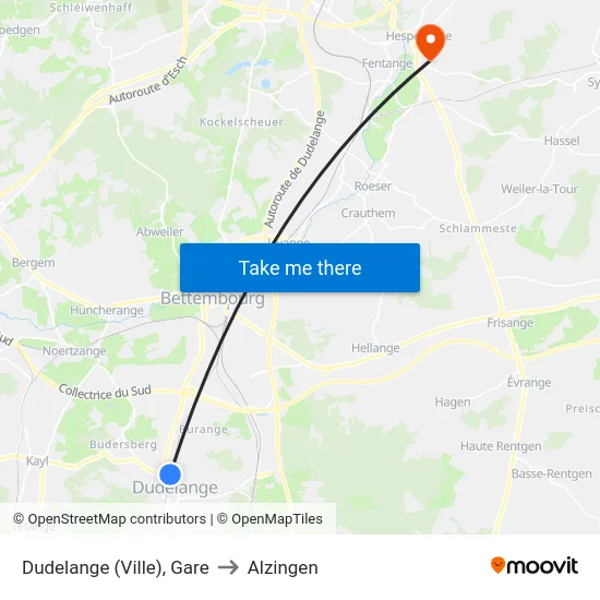 Dudelange (Ville), Gare to Alzingen map