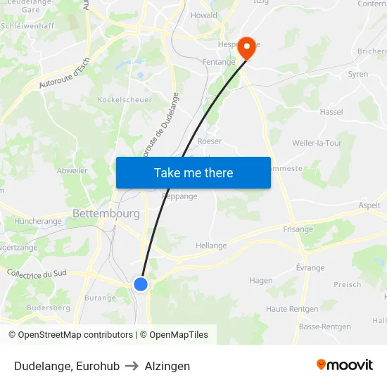 Dudelange, Eurohub to Alzingen map
