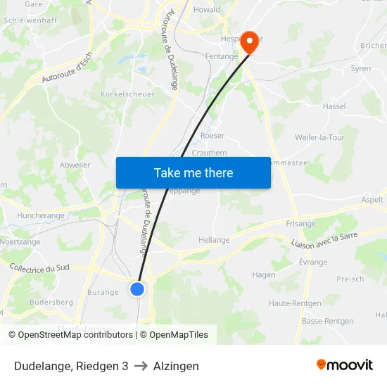 Dudelange, Riedgen 3 to Alzingen map