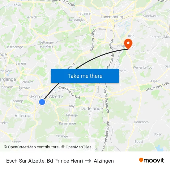 Esch-Sur-Alzette, Bd Prince Henri to Alzingen map