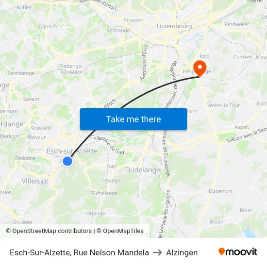 Esch-Sur-Alzette, Rue Nelson Mandela to Alzingen map