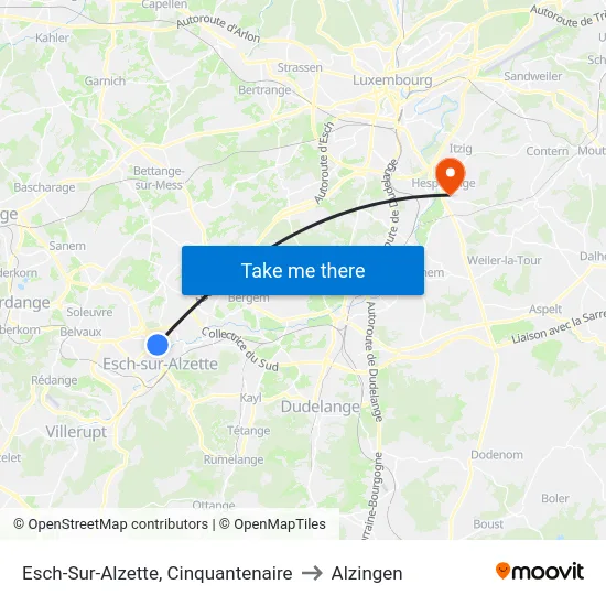 Esch-Sur-Alzette, Cinquantenaire to Alzingen map