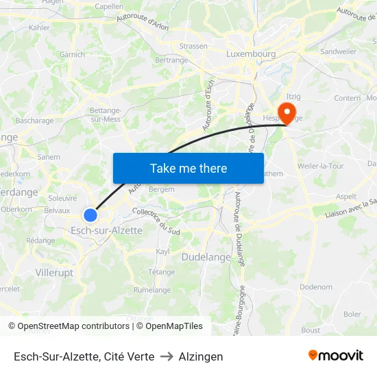 Esch-Sur-Alzette, Cité Verte to Alzingen map