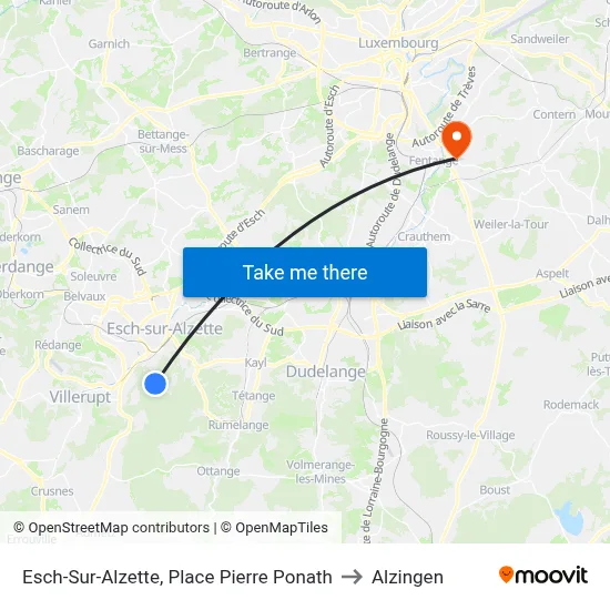 Esch-Sur-Alzette, Place Pierre Ponath to Alzingen map