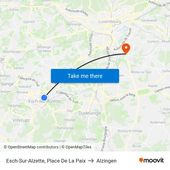 Esch-Sur-Alzette, Place De La Paix to Alzingen map