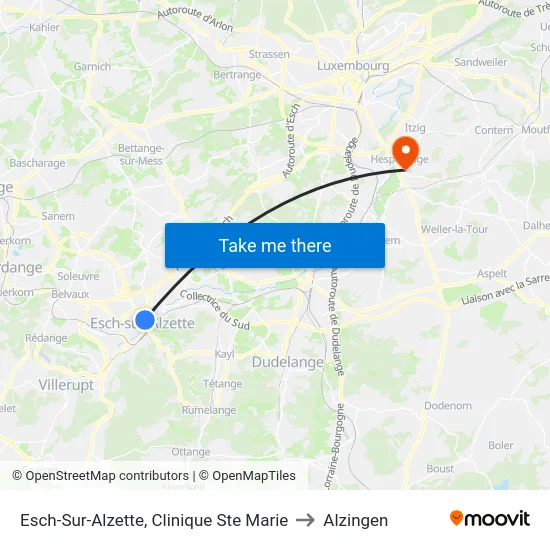Esch-Sur-Alzette, Clinique Ste Marie to Alzingen map