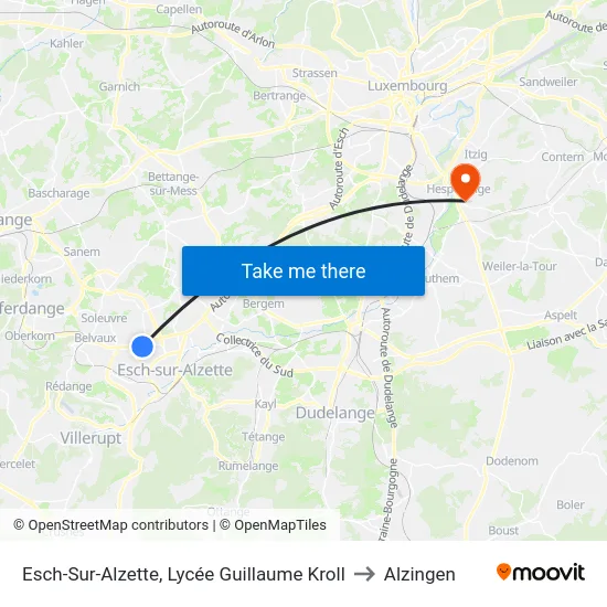Esch-Sur-Alzette, Lycée Guillaume Kroll to Alzingen map