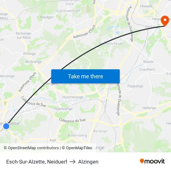 Esch-Sur-Alzette, Neiduerf to Alzingen map