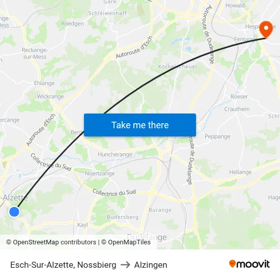 Esch-Sur-Alzette, Nossbierg to Alzingen map