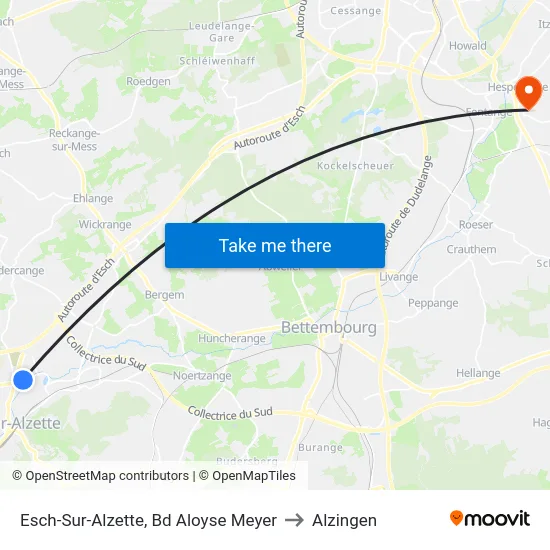 Esch-Sur-Alzette, Bd Aloyse Meyer to Alzingen map