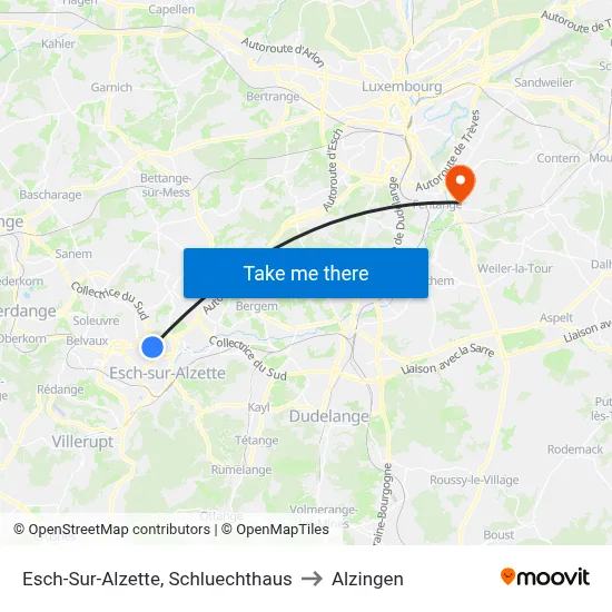 Esch-Sur-Alzette, Schluechthaus to Alzingen map