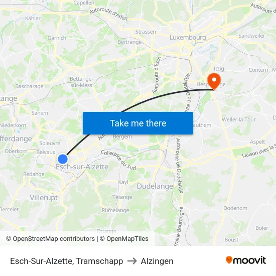 Esch-Sur-Alzette, Tramschapp to Alzingen map