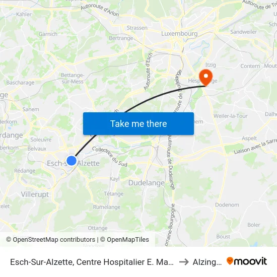 Esch-Sur-Alzette, Centre Hospitalier E. Mayrisch to Alzingen map