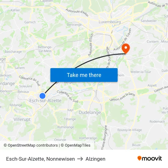 Esch-Sur-Alzette, Nonnewisen to Alzingen map