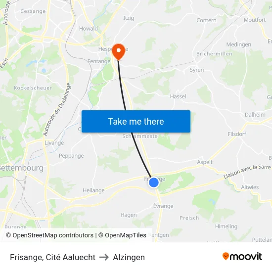 Frisange, Cité Aaluecht to Alzingen map