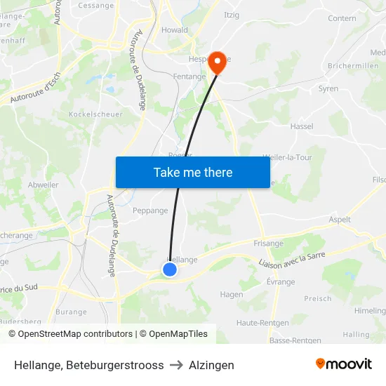 Hellange, Beteburgerstrooss to Alzingen map