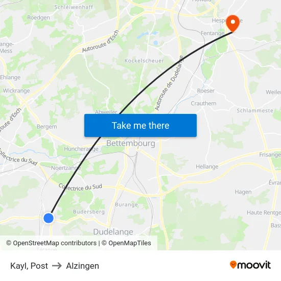 Kayl, Post to Alzingen map