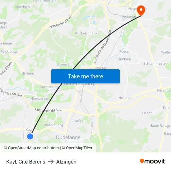 Kayl, Cité Berens to Alzingen map