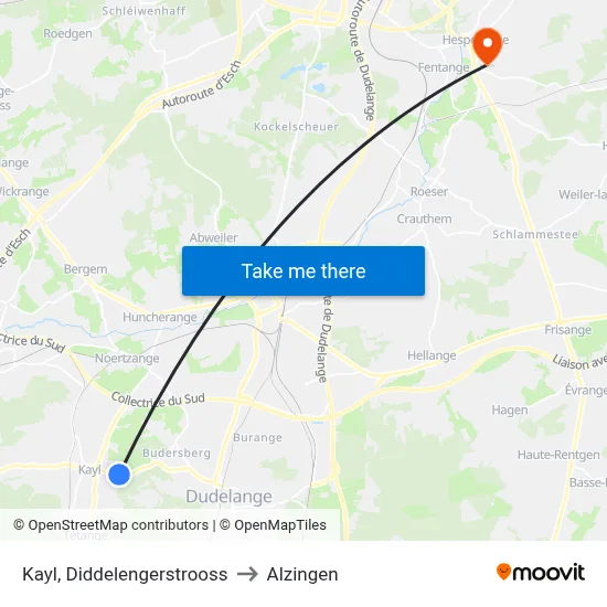 Kayl, Diddelengerstrooss to Alzingen map