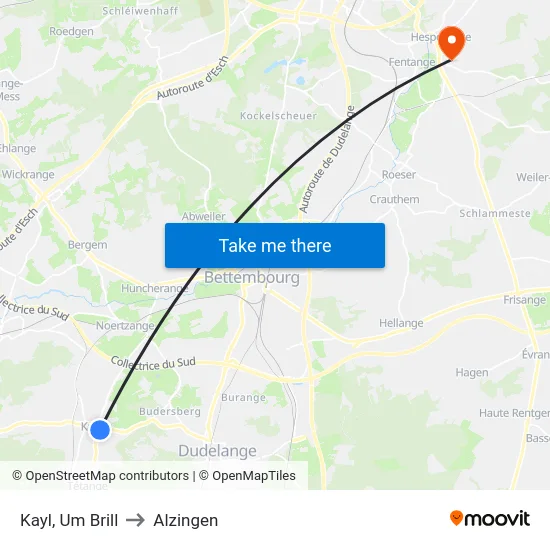 Kayl, Um Brill to Alzingen map
