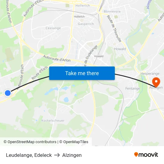 Leudelange, Edeleck to Alzingen map