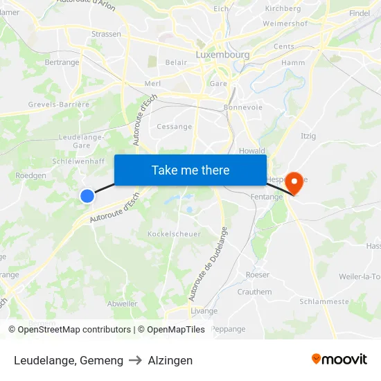 Leudelange, Gemeng to Alzingen map