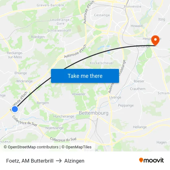 Foetz, AM Butterbrill to Alzingen map