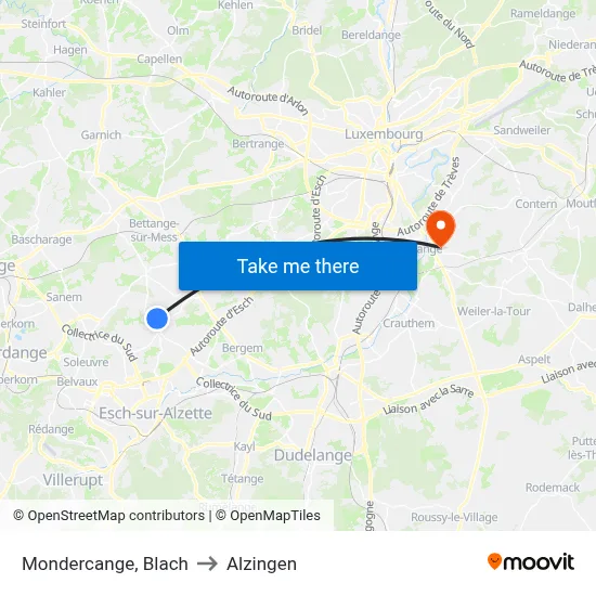 Mondercange, Blach to Alzingen map