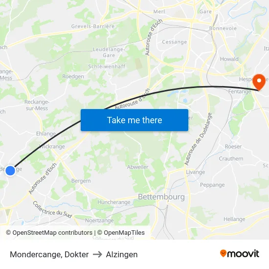 Mondercange, Dokter to Alzingen map