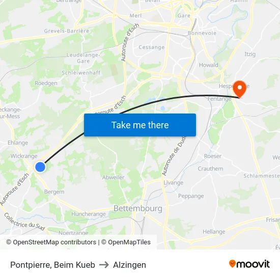 Pontpierre, Beim Kueb to Alzingen map