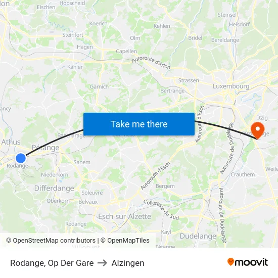 Rodange, Op Der Gare to Alzingen map