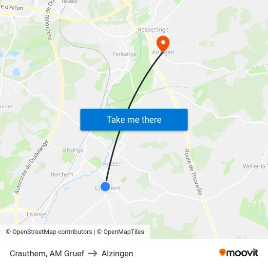 Crauthem, AM Gruef to Alzingen map