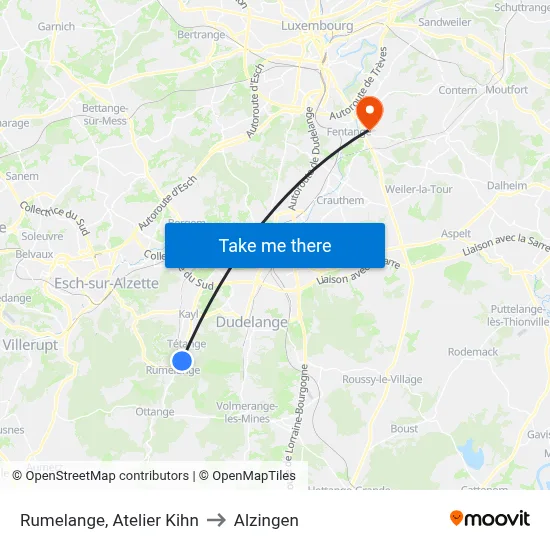 Rumelange, Atelier Kihn to Alzingen map