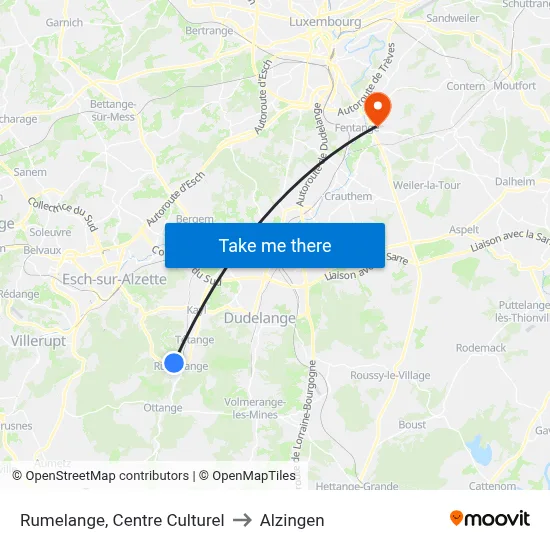 Rumelange, Centre Culturel to Alzingen map