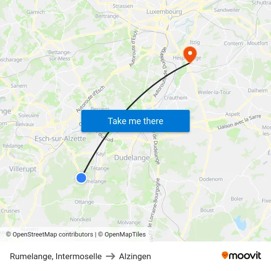 Rumelange, Intermoselle to Alzingen map