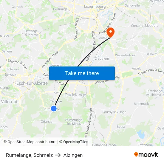 Rumelange, Schmelz to Alzingen map