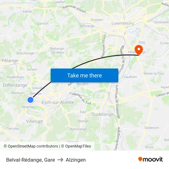 Belval-Rédange, Gare to Alzingen map