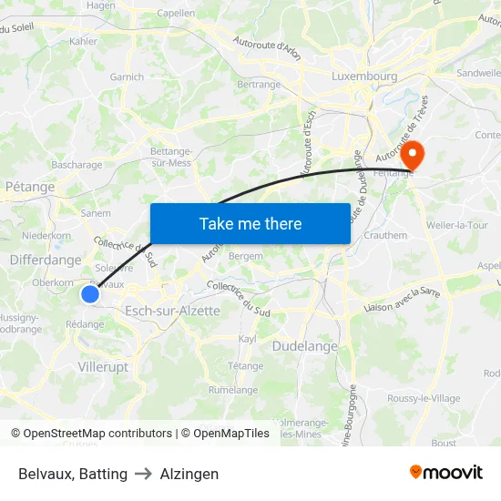 Belvaux, Batting to Alzingen map