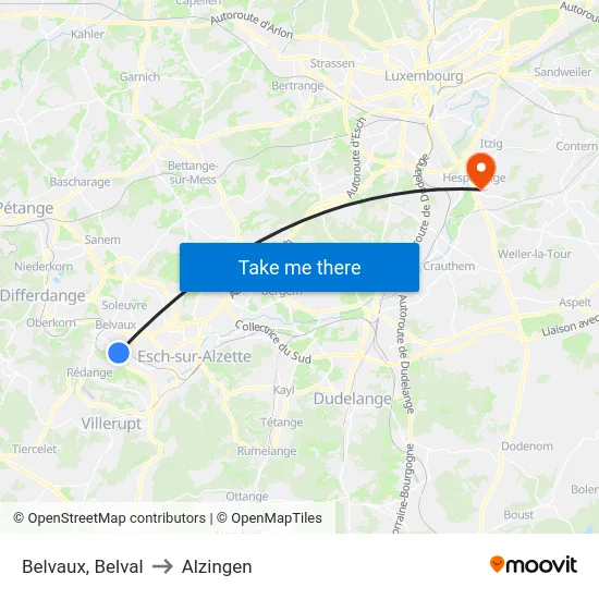 Belvaux, Belval to Alzingen map