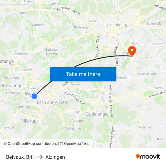 Belvaux, Brill to Alzingen map