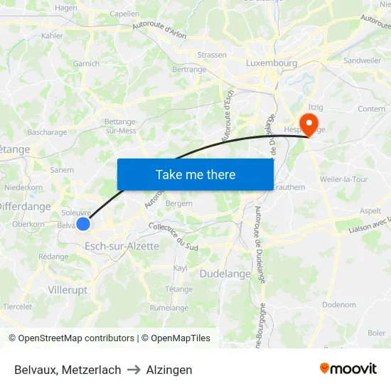 Belvaux, Metzerlach to Alzingen map